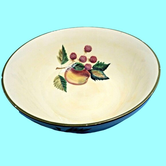 Zrike Large Fruit Bowl Farmhouse Handpainted Shabby Distressed Apple Berry Acorn - Picture 2 of 11